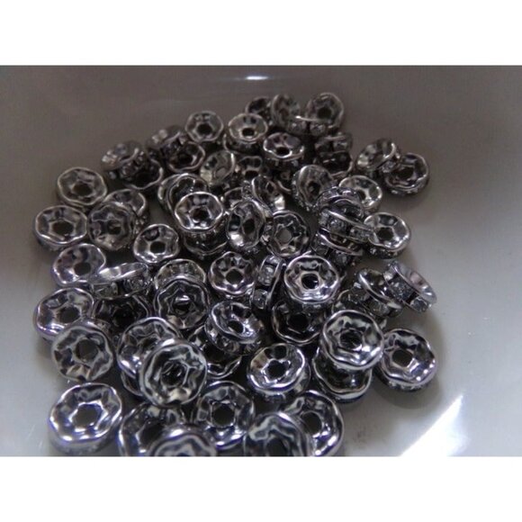 Clear Rhinestone Platinum Plated Bead Spacers 8mm - Picture 1 of 2